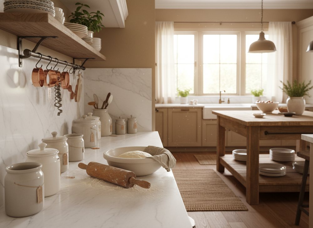 Honed marble baking station